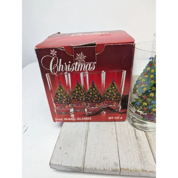 Vintage Set of 4 Christmas Carlton Beverage Glasses 11 oz Tumblers 5 1/2" Tall - Picture 6 of 8